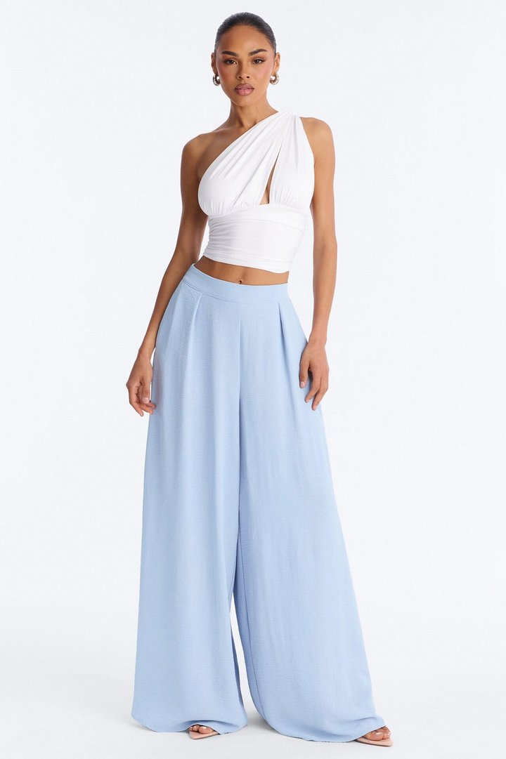 Amiah High Rise Wide Leg Flowy Pant 33″ - Light Blue
