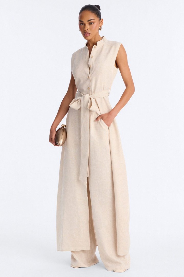 Marissa Vest Linen Pant Set - Cream