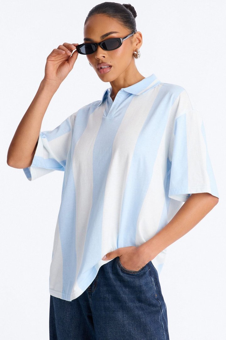 Varsity Crush Striped Short Sleeve Top - Blue/combo