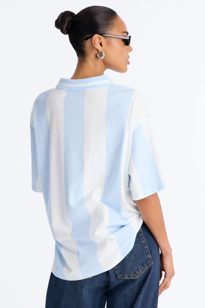 Varsity Crush Striped Short Sleeve Top - Blue/combo