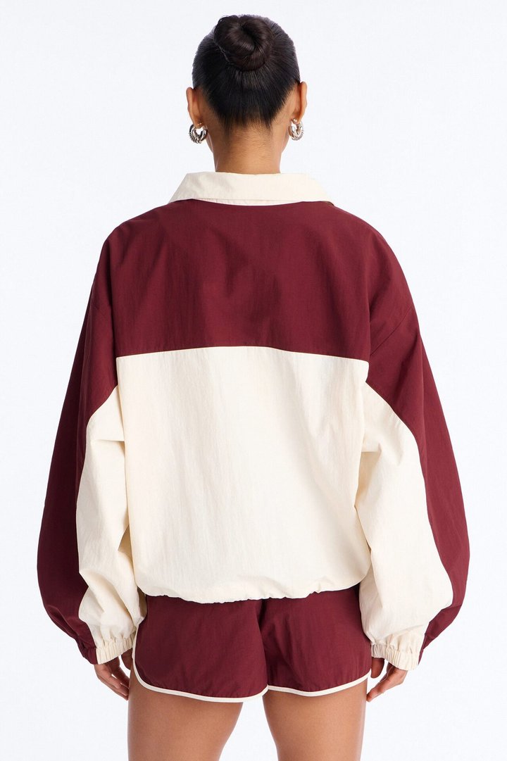 Extra Mile Color Block Windbreaker Jacket - Burgundy