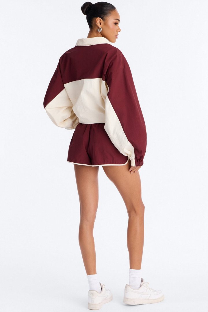 Extra Mile Color Block Windbreaker Jacket - Burgundy