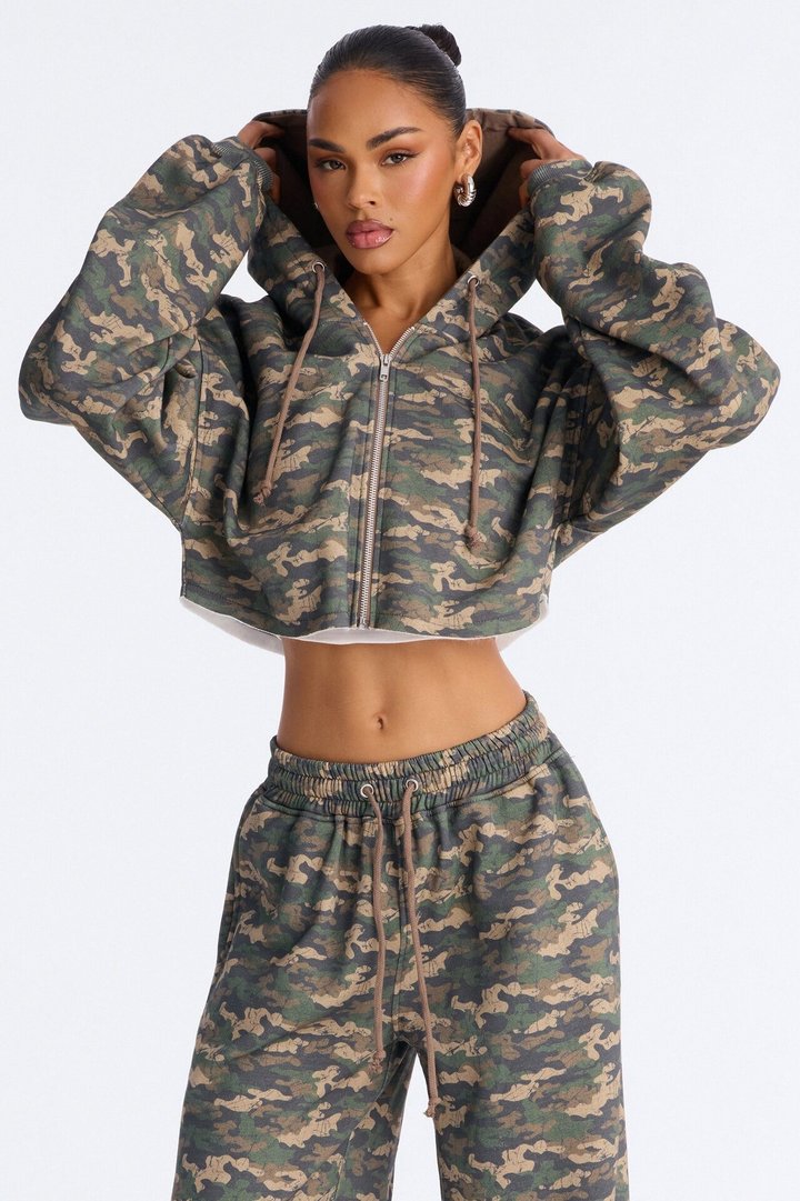On The Go Camo Fleece Pant Set - Olive/combo