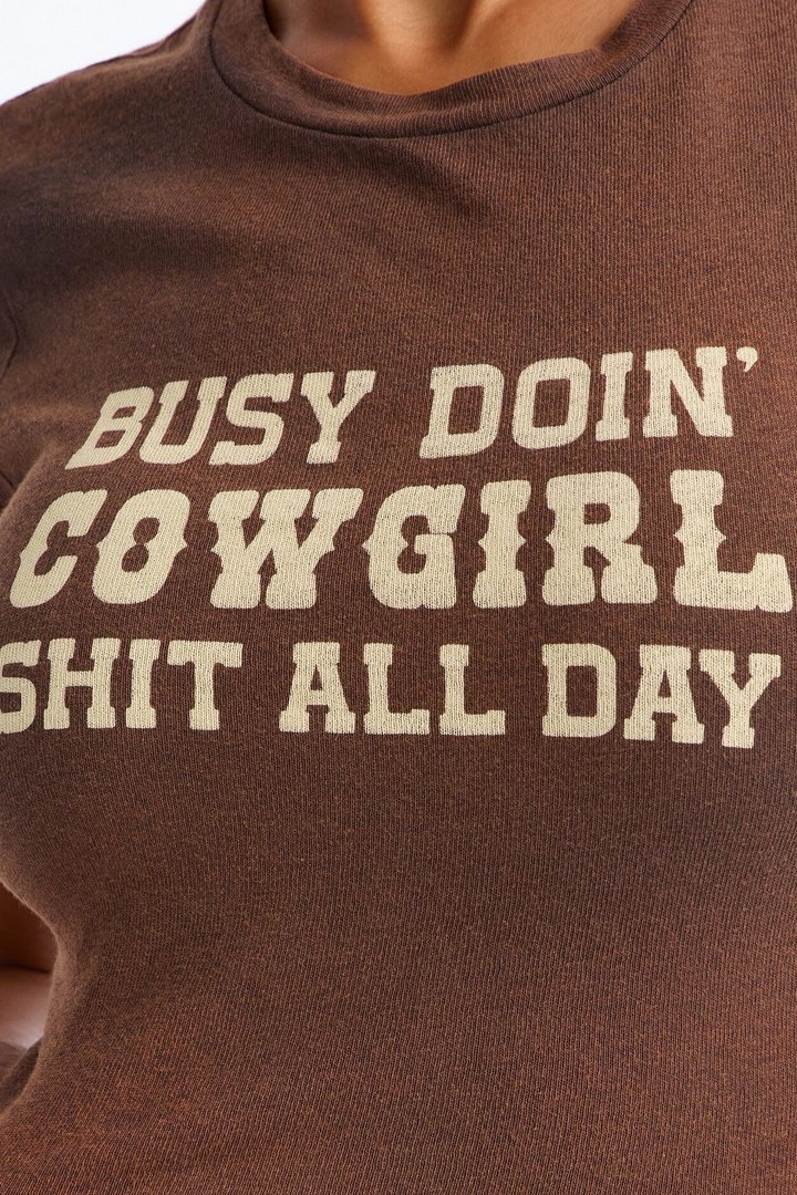 Cowgirl Shit All Day Washed Baby Tee - Brown