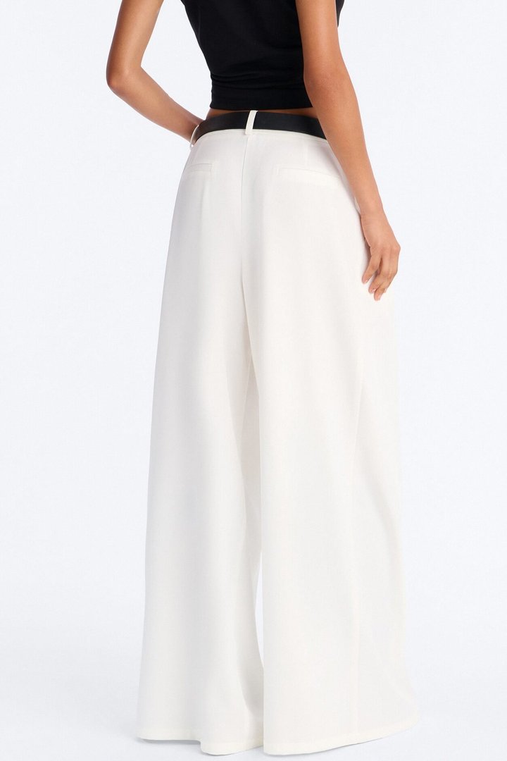 No Brainer Belted Wide Leg Pleated Pant - White