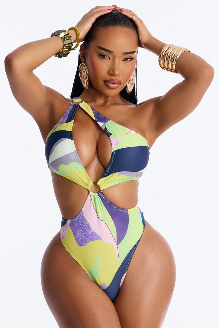 Officially Summer Cutout One Piece Swimsuit - Yellow/combo