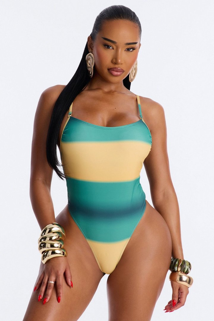 Float My Boat 1 Piece Striped Ombre Swimsuit - Green/combo