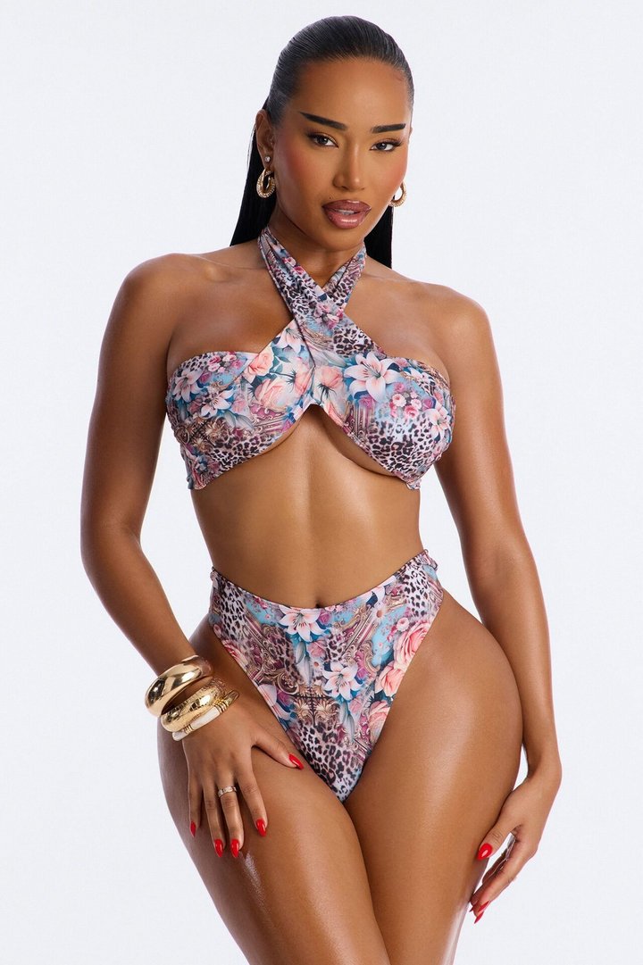Beach Bar Multi Way Floral Animal 2 Piece Bikini - Pink/combo