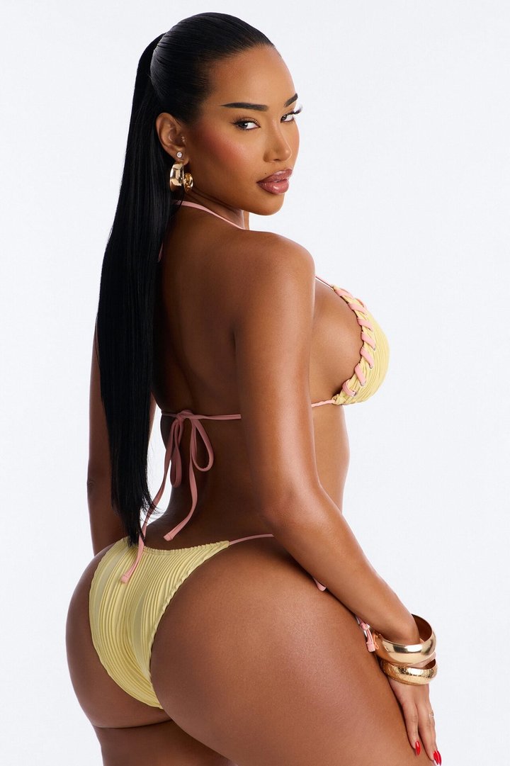Aria Ribbed 2 Piece Whipstitch Triangle Bikini Set - Yellow