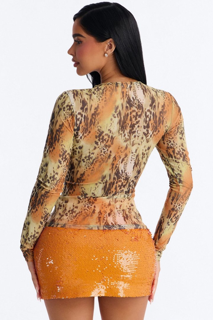 Built to Tempt Leopard Mesh Long Sleeve Top - Leopard