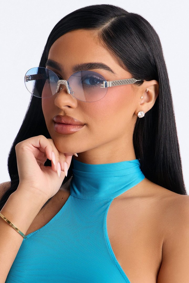 Aurora Crystal Sunglasses - Silver/Blue