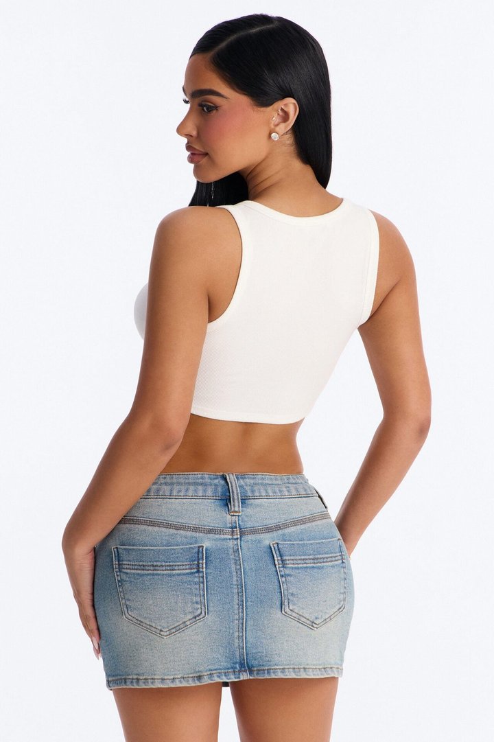 Hot In Here Twist Ribbed Cropped Tank Top - White