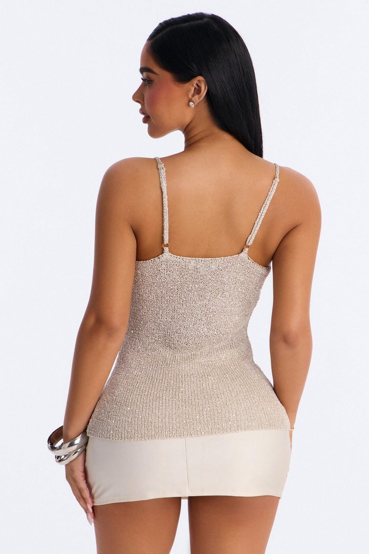 Shimmer Ease Sequin Crochet Top - Beige