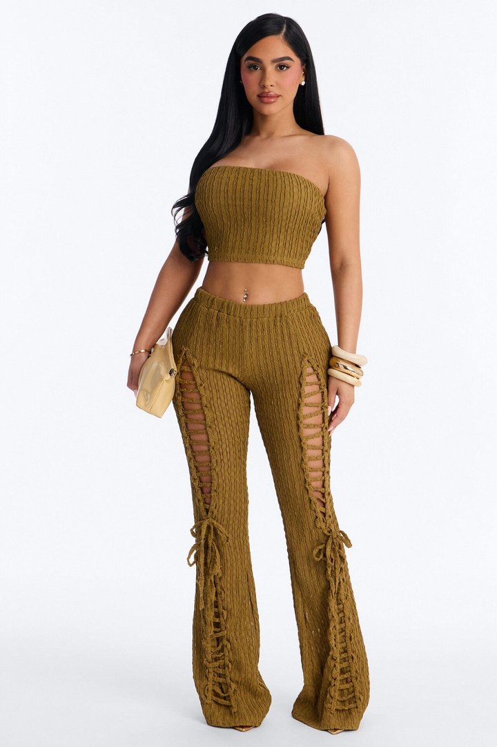 Logan Lace Up Pant Set - Moss