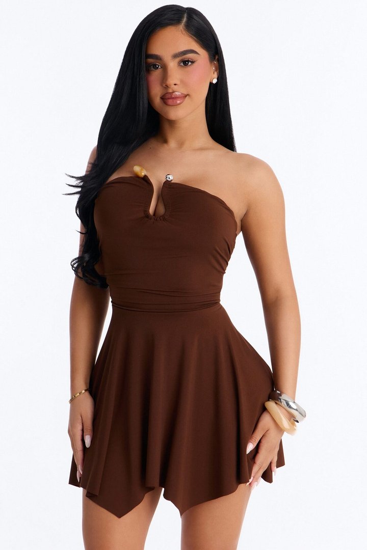 Mimi Strapless Micro Mini Dress - Chocolate