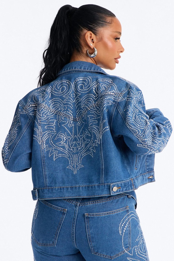 Out West Embellished Denim Trucker Jacket - Dark Wash