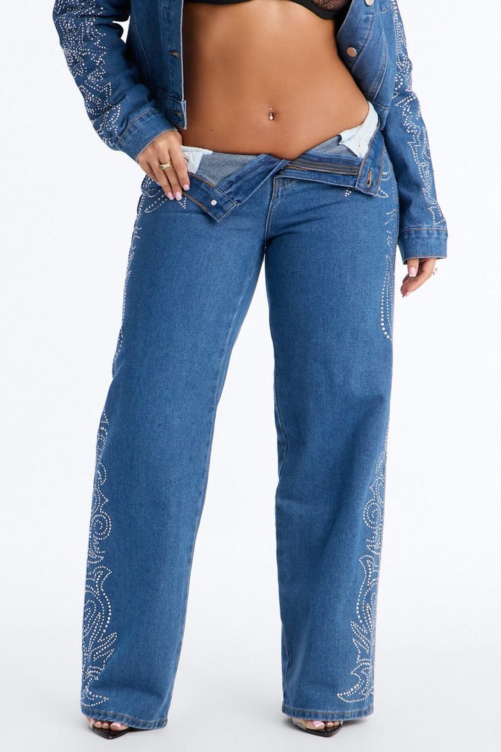 Out West Embellished Straight Leg Jeans - Dark Wash