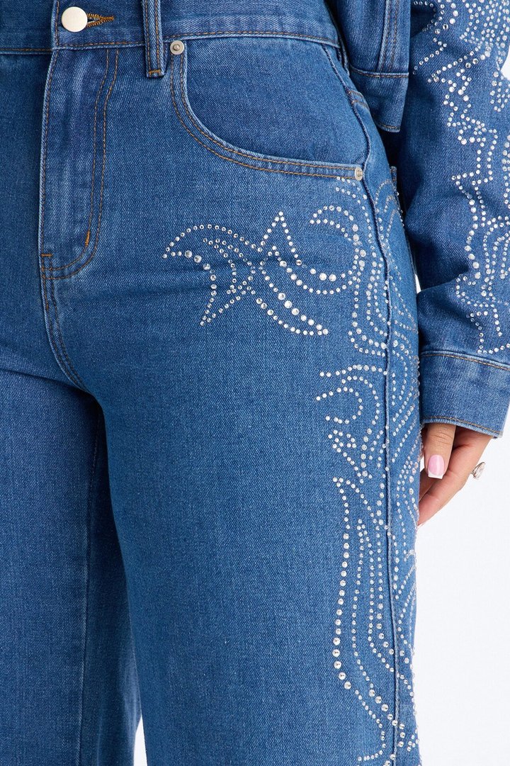 Out West Embellished Straight Leg Jeans - Dark Wash