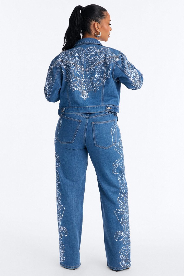 Out West Embellished Straight Leg Jeans - Dark Wash