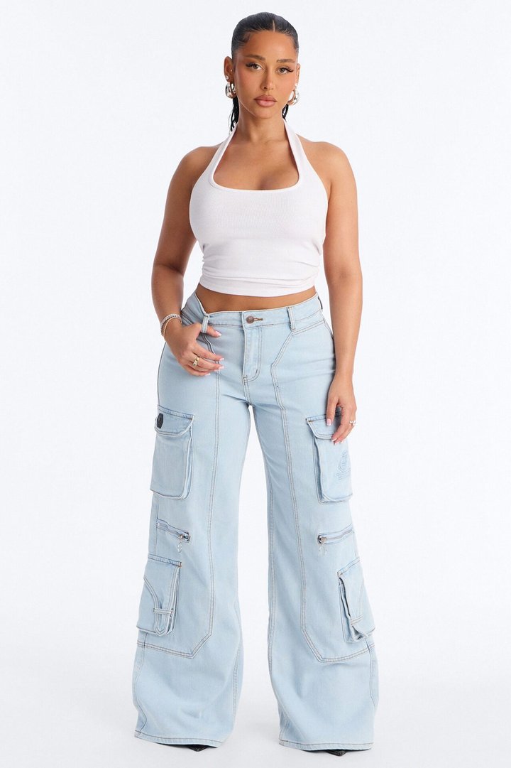 Southpole Cargo Baggy Jeans - Light Wash