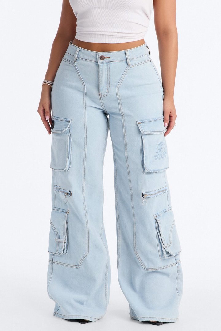 Southpole Cargo Baggy Jeans - Light Wash