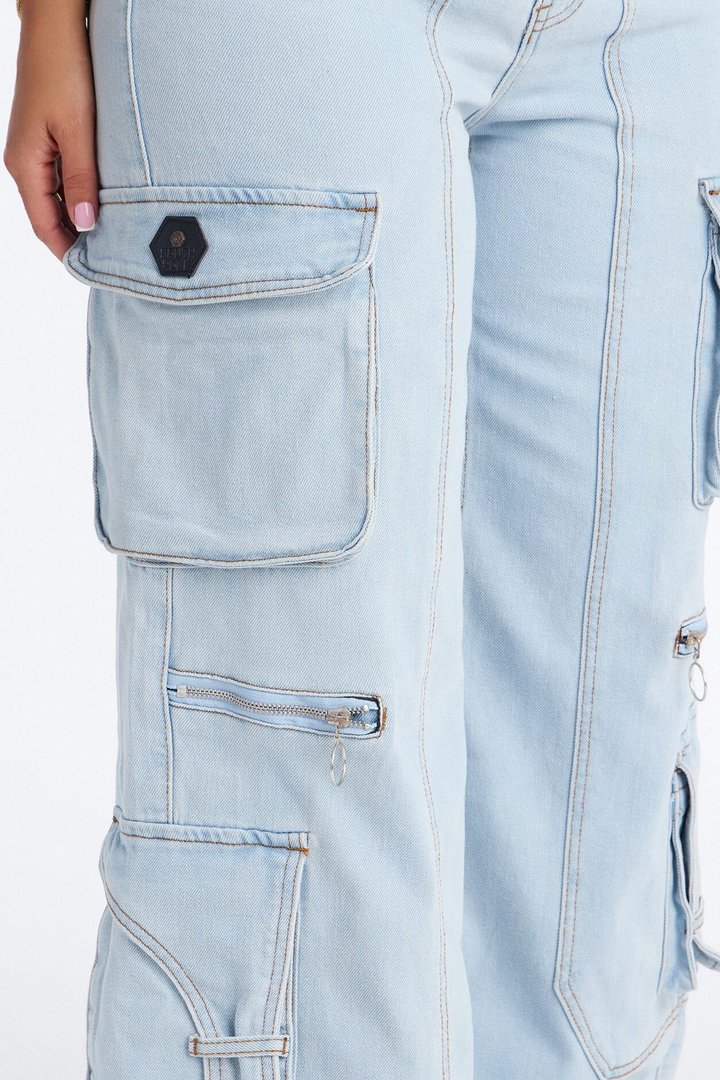 Southpole Cargo Baggy Jeans - Light Wash