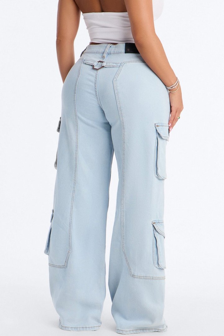 Southpole Cargo Baggy Jeans - Light Wash