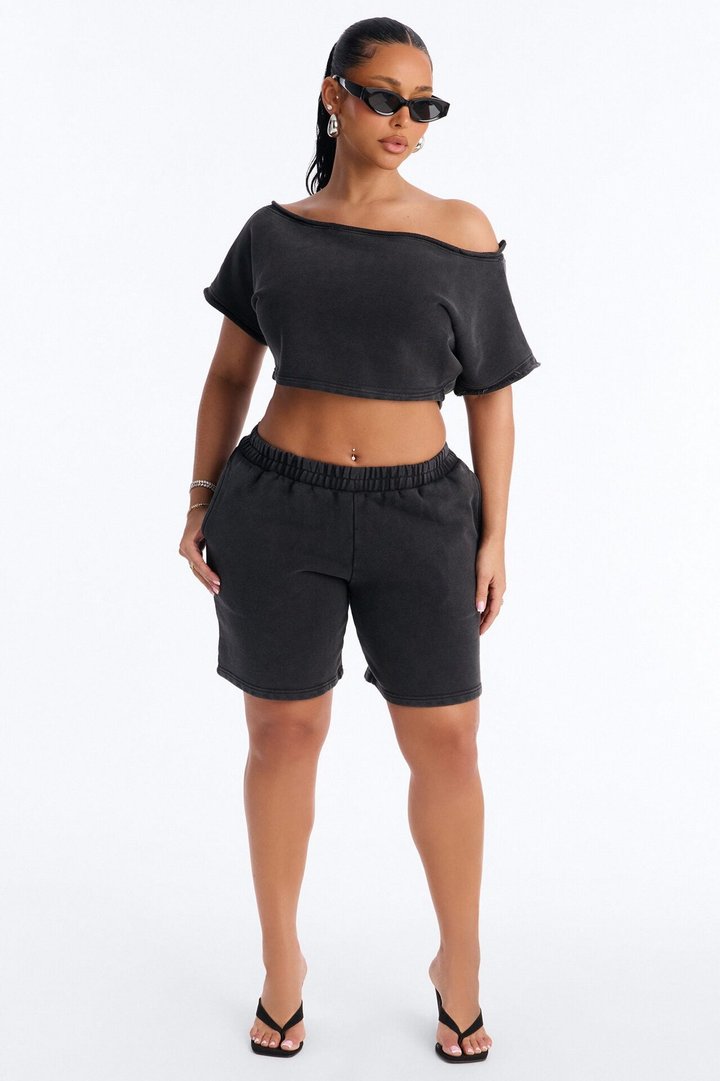 Shia Off Shoulder Short Set - Charcoal