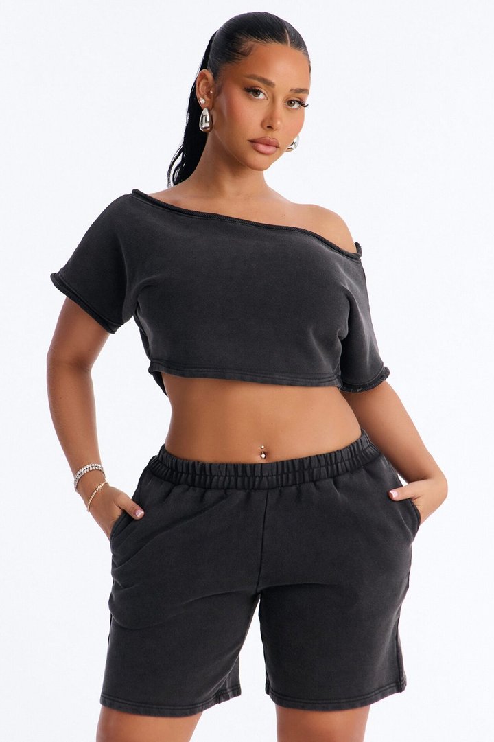 Shia Off Shoulder Short Set - Charcoal
