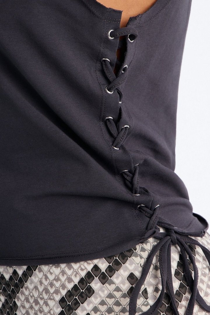 Von Dutch Rocker Snake Patch Side Tie Tank - Black