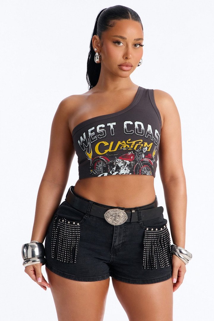 West Coast Riders One Shoulder Tank Top - Grey