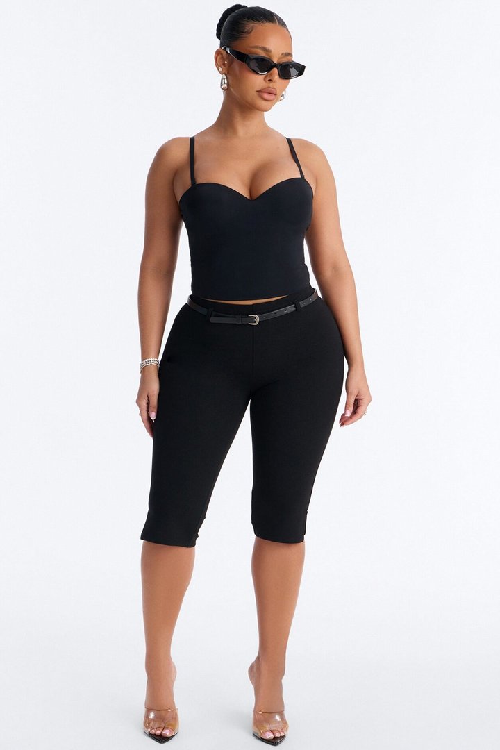 Mila Belted Split Hem Capri - Black