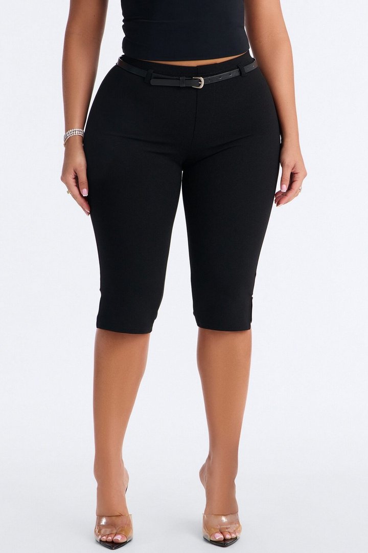 Mila Belted Split Hem Capri - Black
