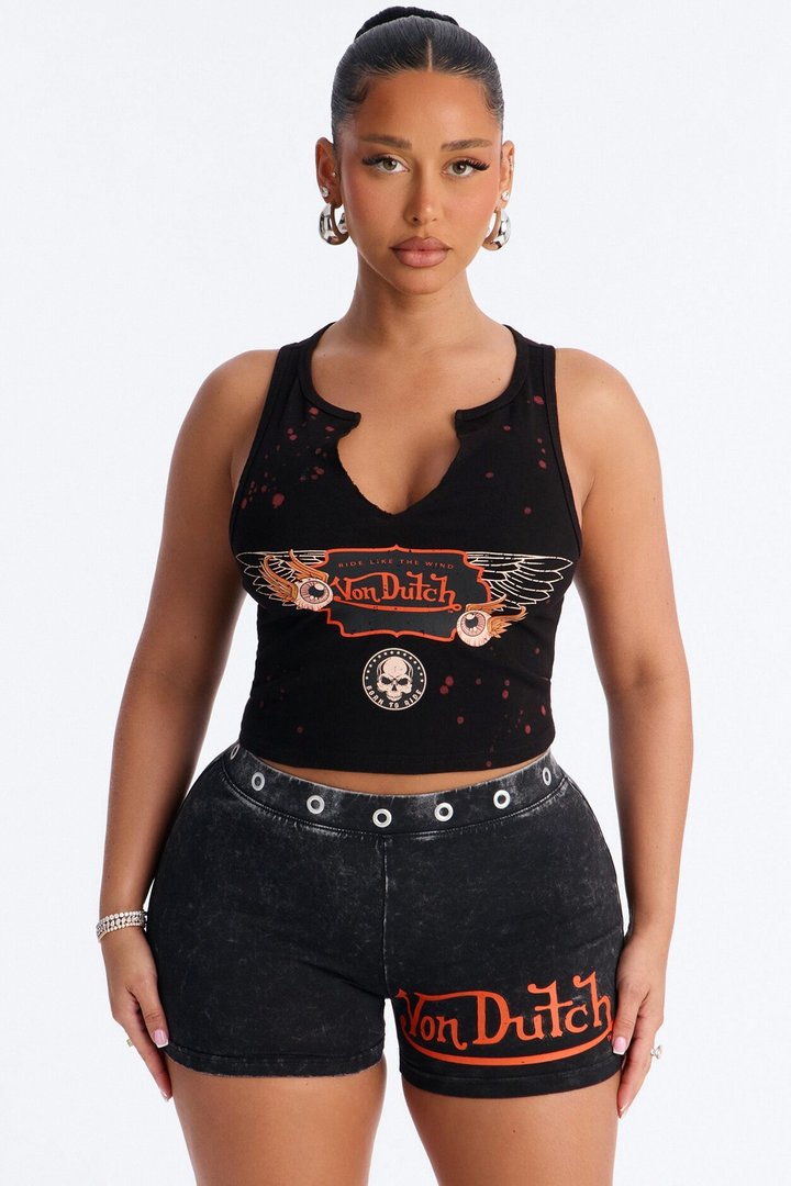 Von Dutch Rocker Bleach Notch Neck Tank - Black Wash