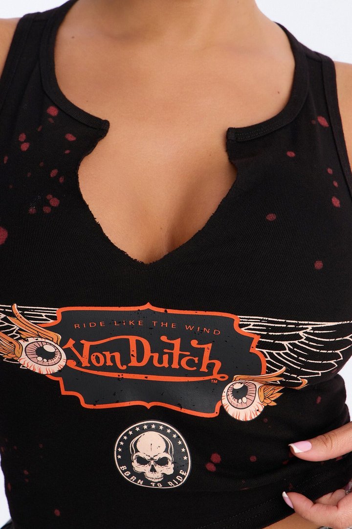 Von Dutch Rocker Bleach Notch Neck Tank - Black Wash