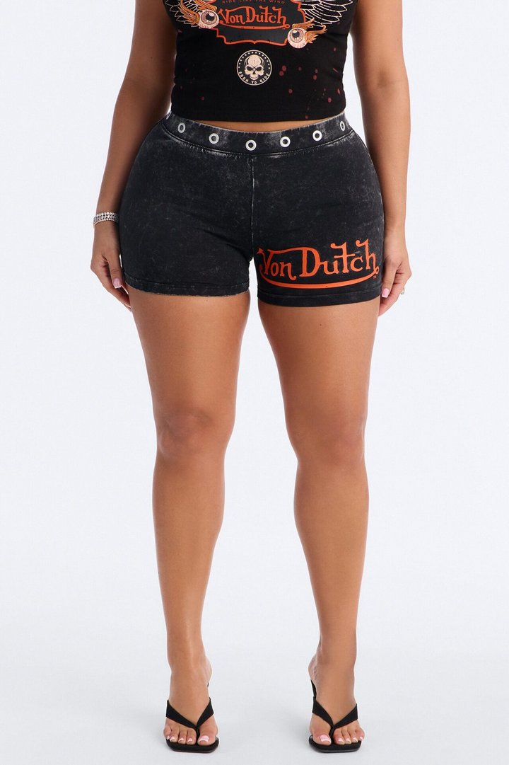 Von Dutch Rocker Bleach Grommet Hot Short - Black Wash