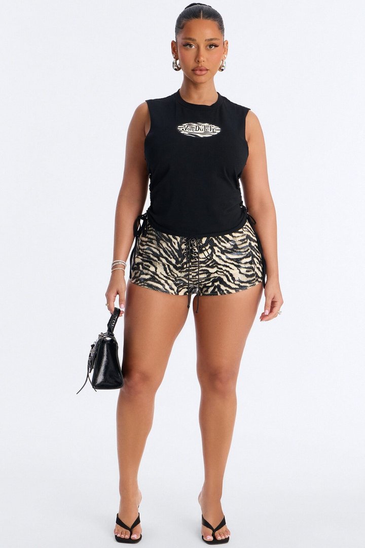 Von Dutch Rocker Side Tie Zebra Patch Tank - Black
