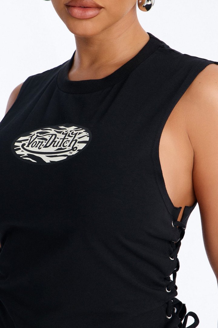 Von Dutch Rocker Side Tie Zebra Patch Tank - Black