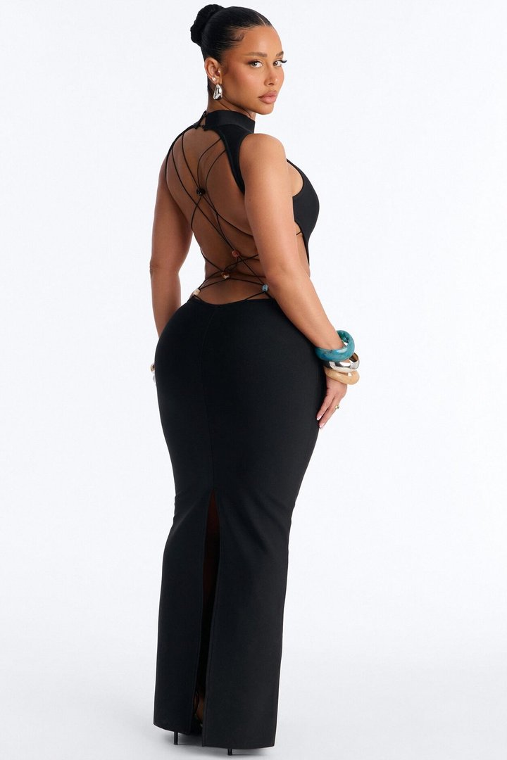 Madison Strappy Bandage Maxi Dress - Black
