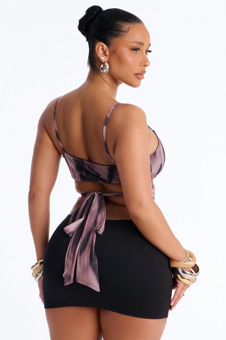 Wanderlust Mesh Tie Cropped Tank Top - Purple/combo