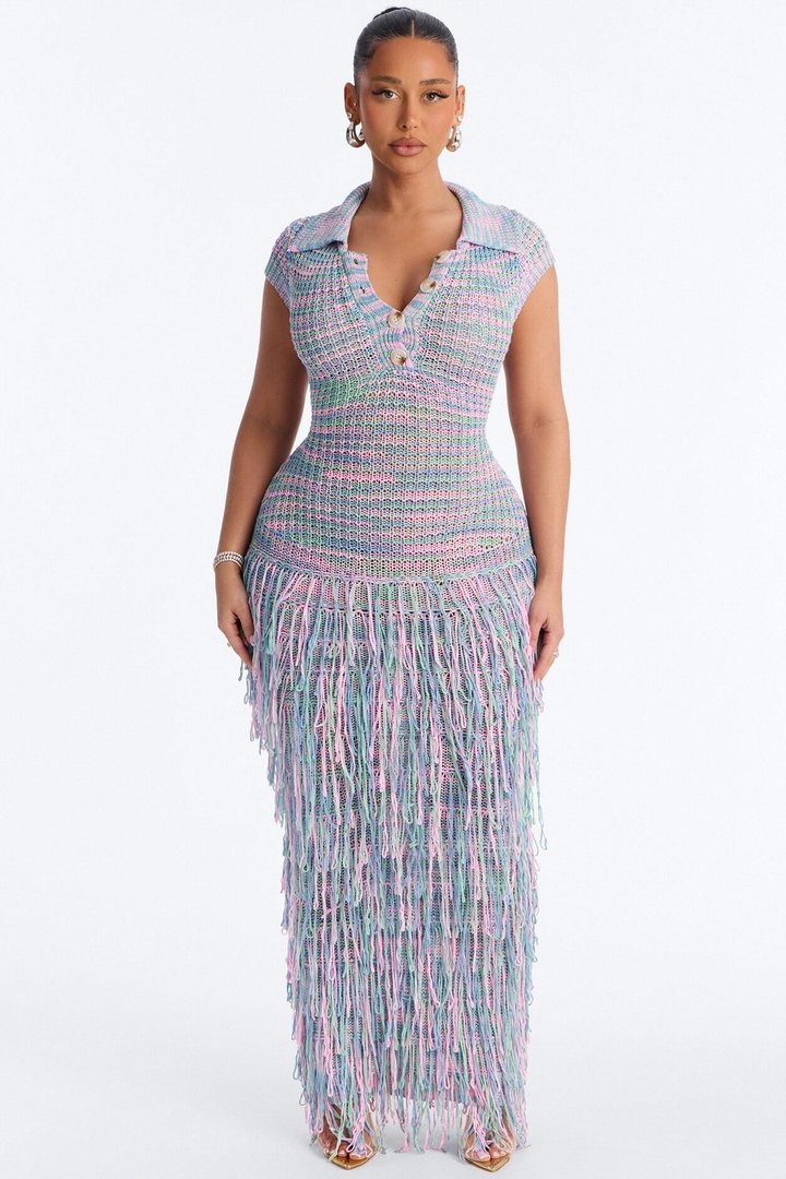 Catalina Marled Crochet Maxi Dress - Sage/combo