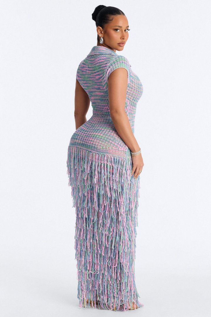 Catalina Marled Crochet Maxi Dress - Sage/combo