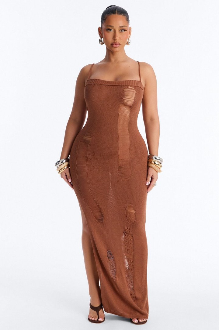 Penny Crochet Swim Cover Up Maxi Dress - Mocha