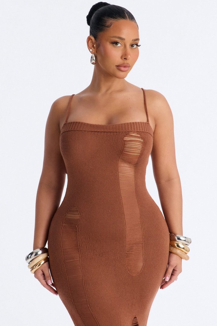 Penny Crochet Swim Cover Up Maxi Dress - Mocha