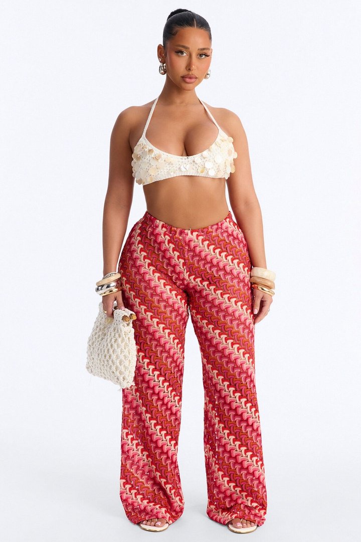 Sunset Seeker Low Rise Crochet Wide Leg Pant - Pink/combo
