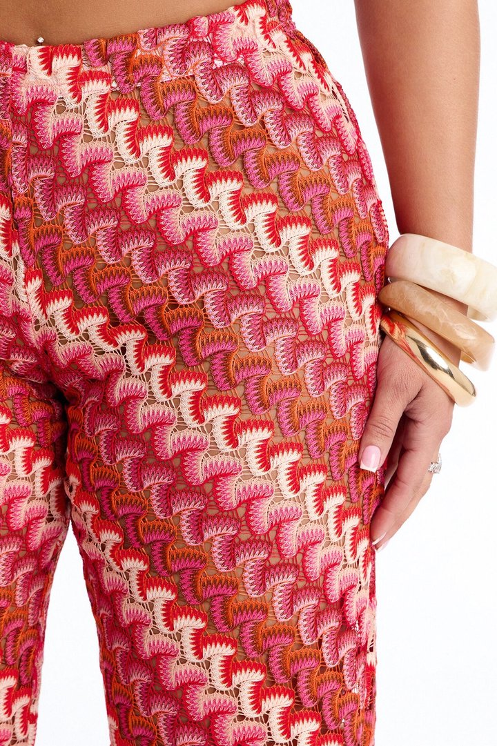 Sunset Seeker Low Rise Crochet Wide Leg Pant - Pink/combo