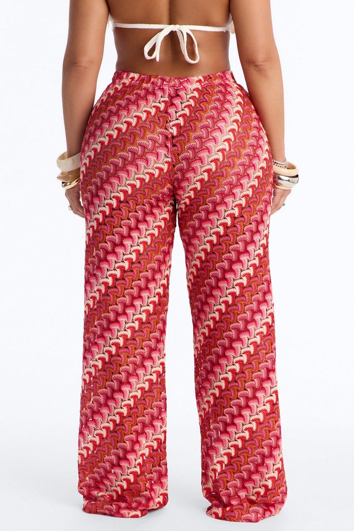 Sunset Seeker Low Rise Crochet Wide Leg Pant - Pink/combo