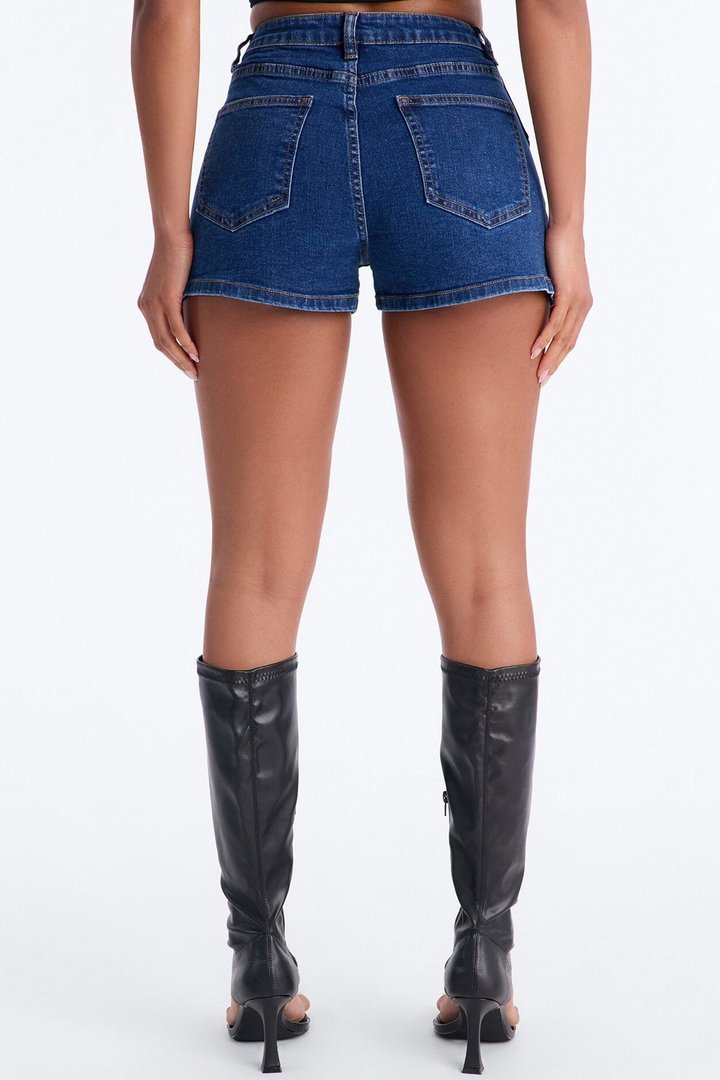 Show Stealer Lace Up Denim Shorts - Dark Wash