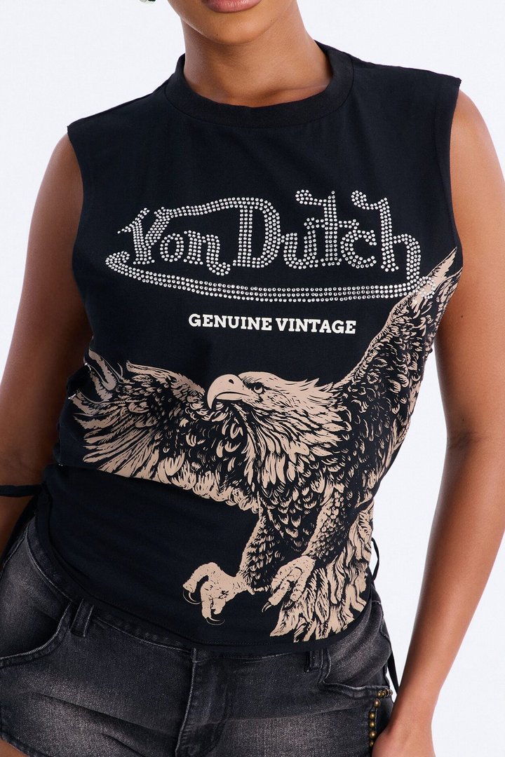 Von Dutch Rocker Rhinestone Grommet Tank Top - Black