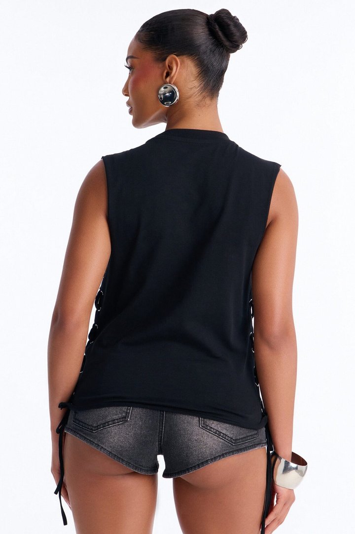 Von Dutch Rocker Rhinestone Grommet Tank Top - Black